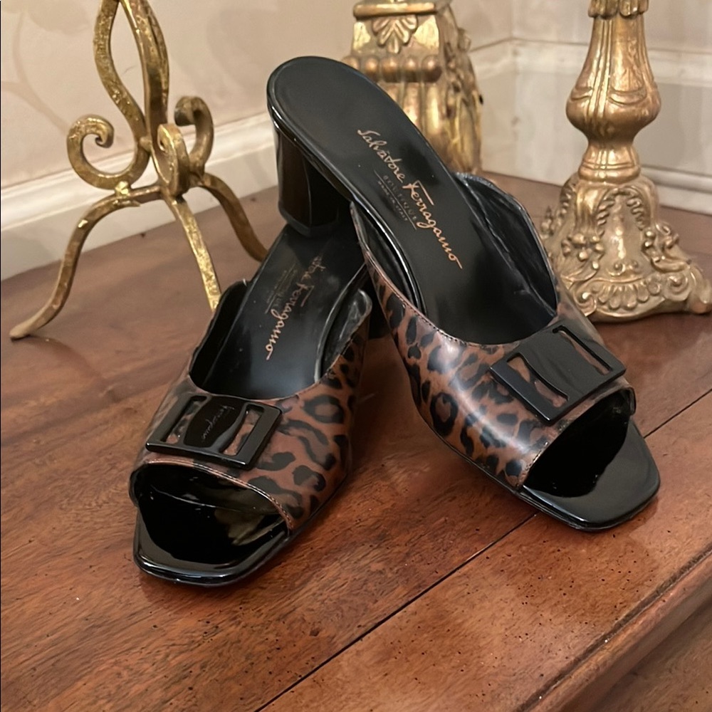 Salvatore Ferragamo Brown and Black Mules